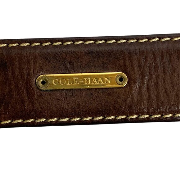 Cole Haan Mens Leather Belt Solid Brass Buckle Made In USA Brown Tan Size 32 - Picture 4 of 11